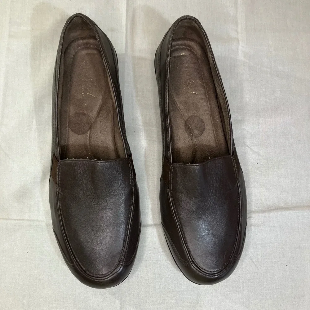 Natural Soul Carryon Womens 10M Brown Leather Slip On Loafers All-Thru Comfort